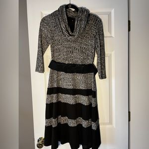 Gray and Black dress with matching scarf and belt, size S